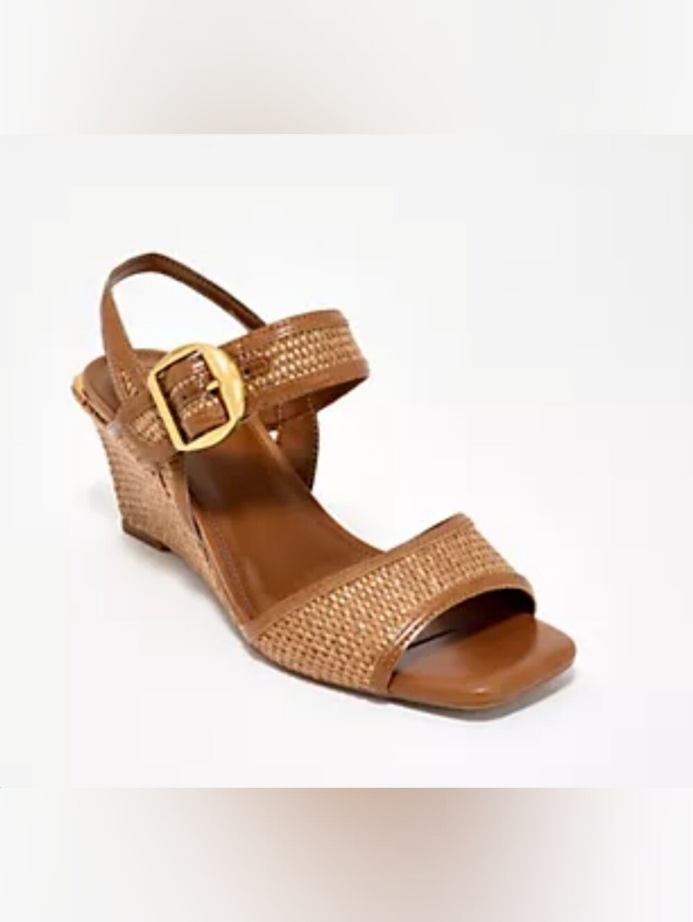 Vince Camuto Helcey Tan Leather/Raffia Slingback Wedge Heel Sandals